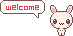 a pixel bunny saying 'welcome!'