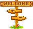 a large pixel wooden welcome sign